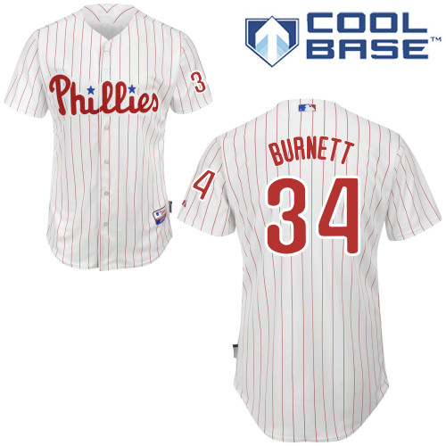 A-J Burnett #34 MLB Jersey-Philadelphia Phillies Men's Authentic Home White Cool Base Baseball Jersey